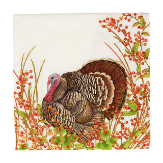 Caspari Turkey And Berries Cocktail Napkins - 20 Per Package 18240C