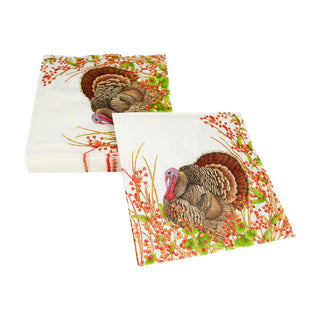 Caspari Turkey And Berries Luncheon Napkins - 20 Per Package 18240L