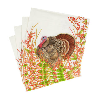 Caspari Turkey And Berries Luncheon Napkins - 20 Per Package 18240L