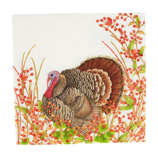 Caspari Turkey And Berries Luncheon Napkins - 20 Per Package 18240L