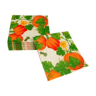 Caspari Pumpkin Chintz White Cocktail Napkins - 20 Per Package 18260C