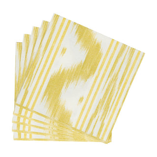 Caspari Toile De Nantes Yellow Paper Linen Dinner Napkins - 12 Per Package 18351DG