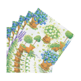 Caspari Potted Hydrangeas Cocktail Napkins - 20 Per Package 18390C