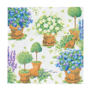 Caspari Potted Hydrangeas Cocktail Napkins - 20 Per Package 18390C