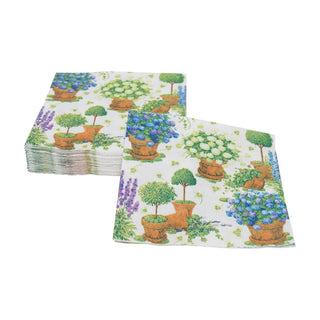 Caspari Potted Hydrangeas Cocktail Napkins - 20 Per Package 18390C