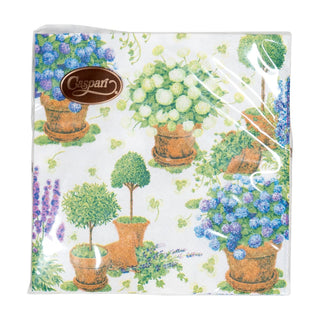 Caspari Potted Hydrangeas Cocktail Napkins - 20 Per Package 18390C