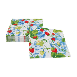 Caspari Strawberries And Cream Cocktail Napkins - 20 Per Package 18400C