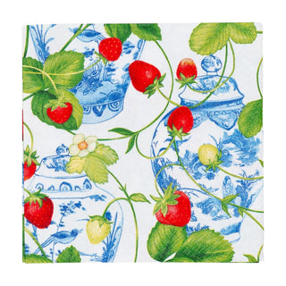 Caspari Strawberries And Cream Cocktail Napkins - 20 Per Package 18400C