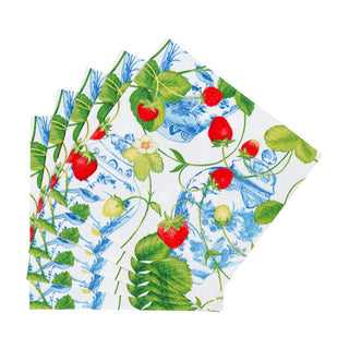 Caspari Strawberries And Cream Cocktail Napkins - 20 Per Package 18400C