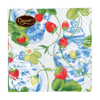 Caspari Strawberries And Cream Cocktail Napkins - 20 Per Package 18400C