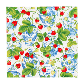 Caspari Strawberries And Cream Cocktail Napkins - 20 Per Package 18400C