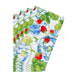 Caspari Strawberries And Cream Guest Towel Napkins - 15 Per Package 18400G