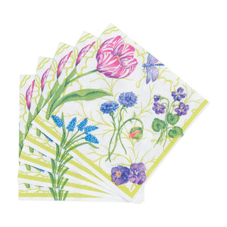 Caspari Floral Majolica Cocktail Napkins - 20 Per Package 18410C