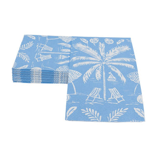 Caspari Palms And Parasols Ocean Guest Towel Napkins - 15 Per Package 18420G