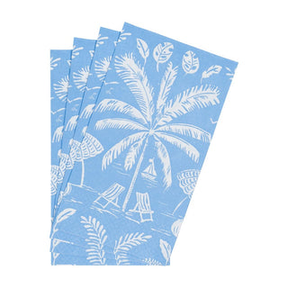 Caspari Palms And Parasols Ocean Guest Towel Napkins - 15 Per Package 18420G