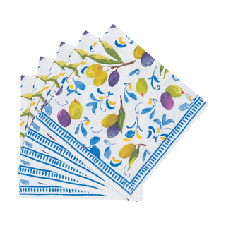 Caspari Mediterranean Blue Cocktail Napkins - 20 Per Package 18430C