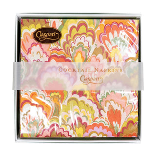 Caspari Marbled Ceramica Raspberry & Chartreuse Boxed Cocktail Napkins - 40 Per Box 18450B