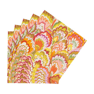 Caspari Marbled Ceramica Raspberry & Chartreuse Cocktail Napkins - 20 Per Package 18450C