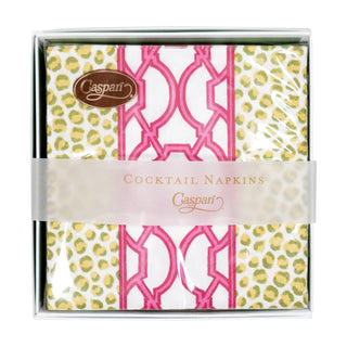 Caspari Knots And Spots Green & Fuchsia Boxed Cocktail Napkins - 40 Per Box 18460B