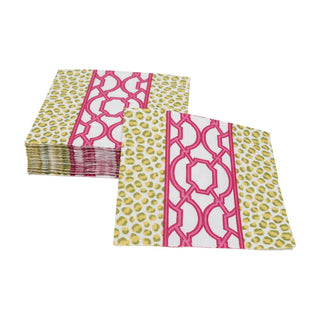 Caspari Knots And Spots Green & Fuchsia Boxed Cocktail Napkins - 40 Per Box 18460B