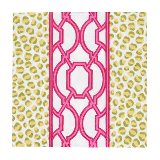 Caspari Knots And Spots Green & Fuchsia Boxed Cocktail Napkins - 40 Per Box 18460B