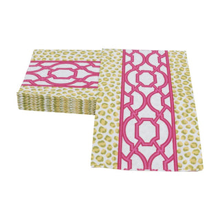 Caspari Knots And Spots Green & Fuchsia Guest Towel Napkins - 15 Per Package 18460G