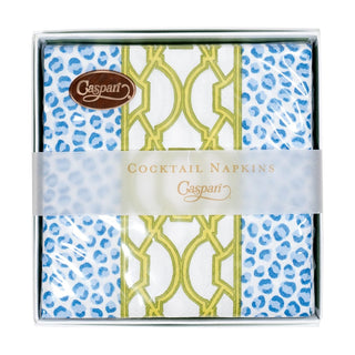 Caspari Knots And Spots Blue & Green Boxed Cocktail Napkins - 40 Per Box 18461B