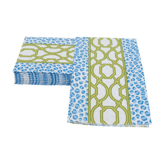 Caspari Knots And Spots Blue & Green Guest Towel Napkins - 15 Per Package 18461G