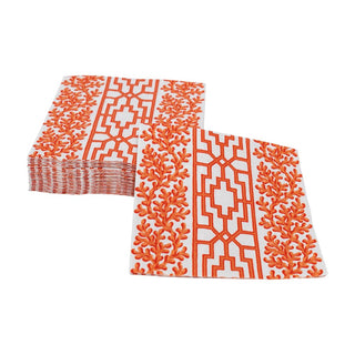 Caspari Coral And Trellis Coral Boxed Cocktail Napkins - 40 Per Box 18470B