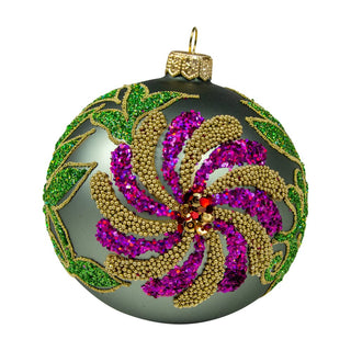 Silverado Jeweled Chrysanthemum Ornament in Green & Fuchsia 18478