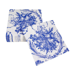 Caspari Romantic Toile Blue Cocktail Napkins - 20 Per Package 3300C