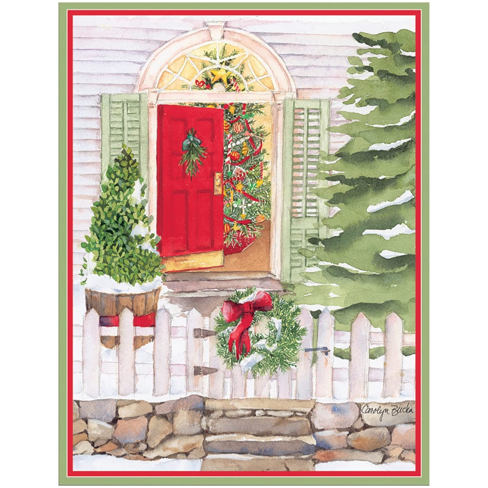 Caspari Open Door With Wreath On Fence Boxed Christmas Cards - 16 Cards ...
