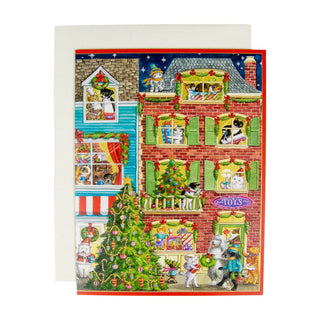 Caspari Village With Animals Boxed Christmas Cards - 15 Christmas Cards & 15 Envelopes 84214