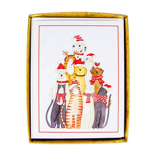 Caspari Dogs And Cats Embossed Boxed Christmas Cards - 10 Christmas Cards and Envelopes per Box 86246