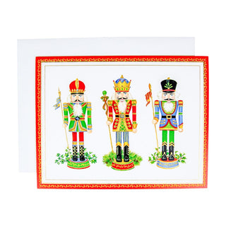 Caspari Nutcrackers Embossed Foil Large Boxed Christmas Cards - 10 Christmas Cards & 10 Envelopes 87313