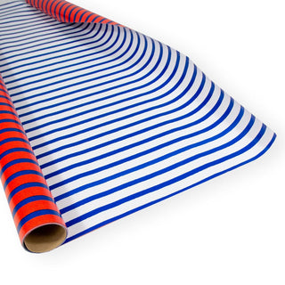 Caspari Bretagne Reversible Gift Wrapping Paper in Red & Blue - 30" x 8' Roll 89130RC