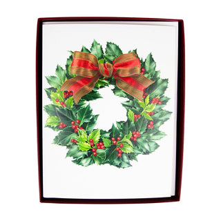 Personalization by Caspari Holly Wreath Embossed Large Personalized Christmas Cards 89314PG