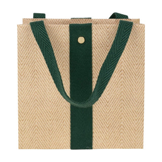 Caspari Jute And Twill Small Square Natural & Hunter Gift Bags - One Gift Bag Included 89582B1.5