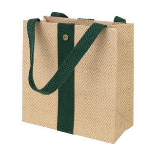 Caspari Jute And Twill Small Square Natural & Hunter Gift Bags - One Gift Bag Included 89582B1.5