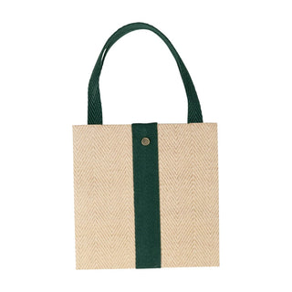 Caspari Jute And Twill Small Square Natural & Hunter Gift Bags - One Gift Bag Included 89582B1.5