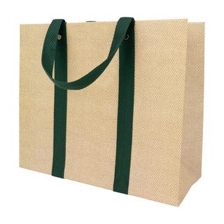 Caspari Jute And Twill Large Natural & Hunter Gift Bags - One Gift Bag Included 89582B3