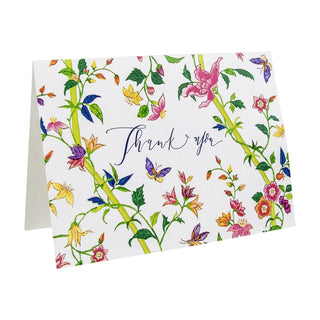 Caspari Sprigged Silk White Thank You Notes - 8 Note Cards And Envelopes 92600.44B