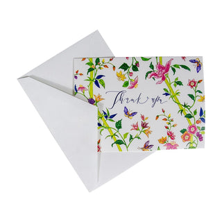 Caspari Sprigged Silk White Thank You Notes - 8 Note Cards And Envelopes 92600.44B