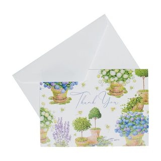 Caspari Potted Hydrangeas Thank You Notes - 8 Note Cards & 8 Envelopes 95656.44B