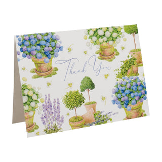 Caspari Potted Hydrangeas Thank You Notes - 8 Note Cards & 8 Envelopes 95656.44B