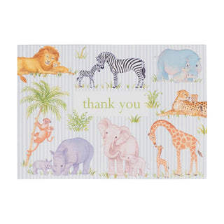 Caspari Safari Baby Thank You Notes - 8 Note Cards & 8 Envelopes 95659.44B