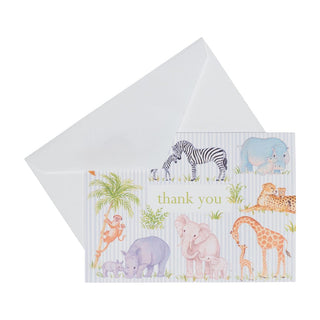 Caspari Safari Baby Thank You Notes - 8 Note Cards & 8 Envelopes 95659.44B