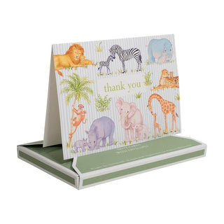 Caspari Safari Baby Thank You Notes - 8 Note Cards & 8 Envelopes 95659.44B