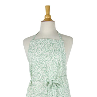 Caspari Block Print Leaves Green & White Aprons - 1 Apron APR007A