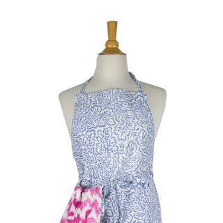 Caspari Block Print Leaves White & Blue Aprons - 1 Apron APR009B